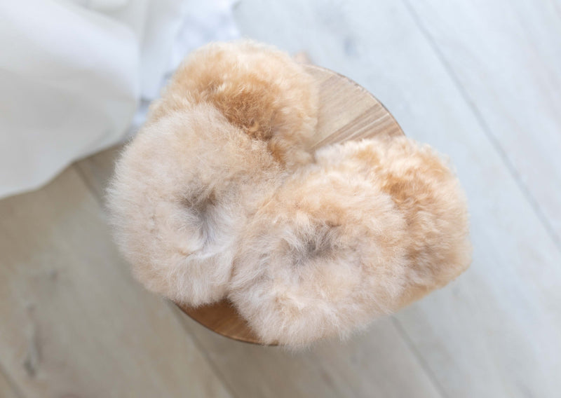 Slip On Alpaca Fur Slippers Natural Beige Adult Natural Colors SZ 9/10 (L)  - Sanyork Fair Trade